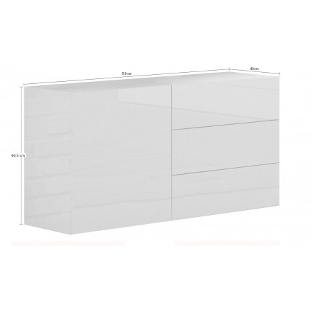 Credenza Antracite Lucida 110 cm Mobile Madia con 3 Cassetti e 1 Ante