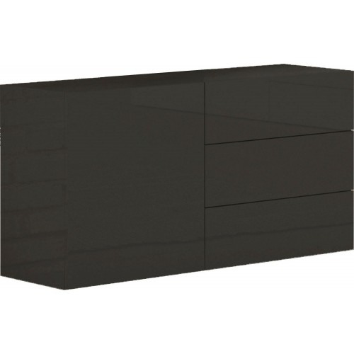 Credenza Antracite Lucida 110 cm Mobile Madia con 3 Cassetti e 1 Ante
