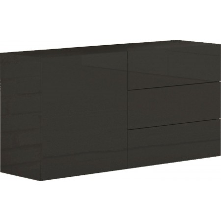 Credenza Antracite Lucida 110 cm Mobile Madia con 3 Cassetti e 1 Ante