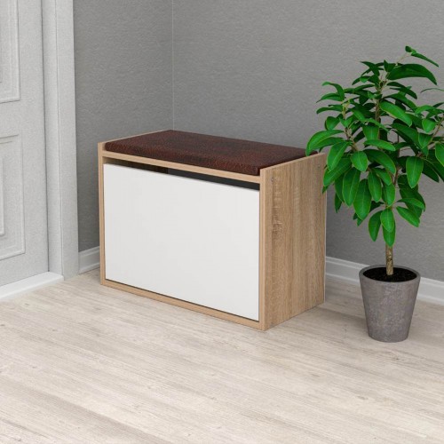 Scarpiera Con Panca Imbottita MAKA - Legno Rovere, L80xP35xA46, Porta Fino A 6 Paia Di Scarpe