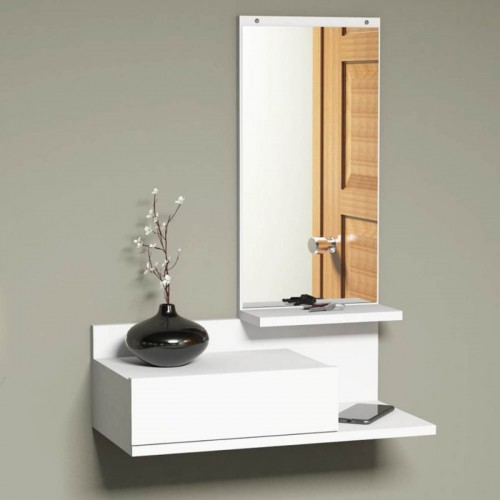 Mobile Moderno in Legno Bianco Sospeso con Specchio per Ingresso