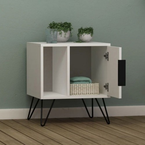 Comodino con Anta e Vano Salvaspazio per Camera da Letto Bianco Moderno