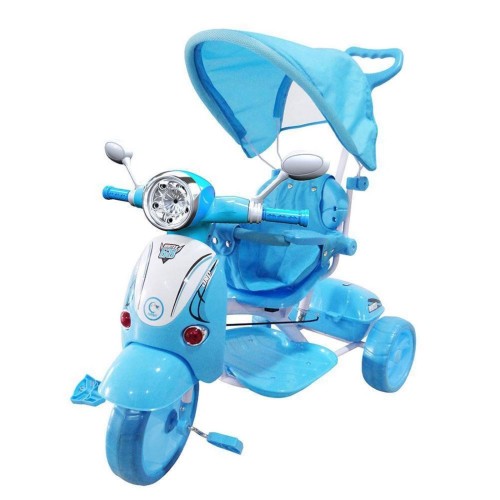 Triciclo per Bambini Azzurro con 3 Ruote Bici a Spinta Reversibile
