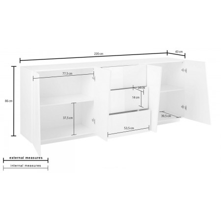 Credenza Orizzontale con 6 Cassetti Bianco Lucido per Soggiorno Madia