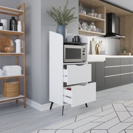 Mobile per Forno Microonde in Legno Bianco Multiuso con Cassetti da Cucina