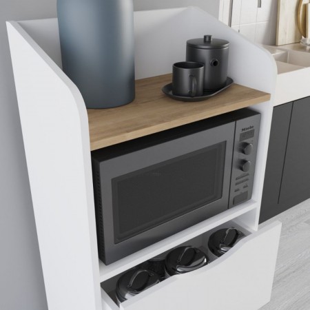 Mobiletto Porta Microonde Multiuso in Legno con Cassetti da Cucina Bianco