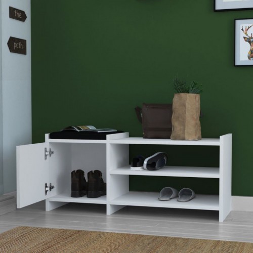 Panca Portascarpe con Cuscino Imbottito in Legno Mobile da Ingresso