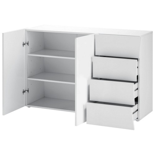 Credenza Mobile Bianco Lucido con 4 Cassetti e 2 Ante Madia Moderna