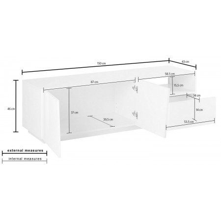 Mobile Porta TV Madia 150 cm Bassa con 2 Ante per Soggiorno Ardesia