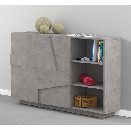 Madia da Ingresso 120 cm Credenza Grigio Cemento con Ante e Ripiani