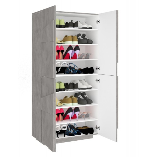 Scarpiera Grigio in Legno a 4 Ante per 32 Paia di Scarpe Mobile Grande