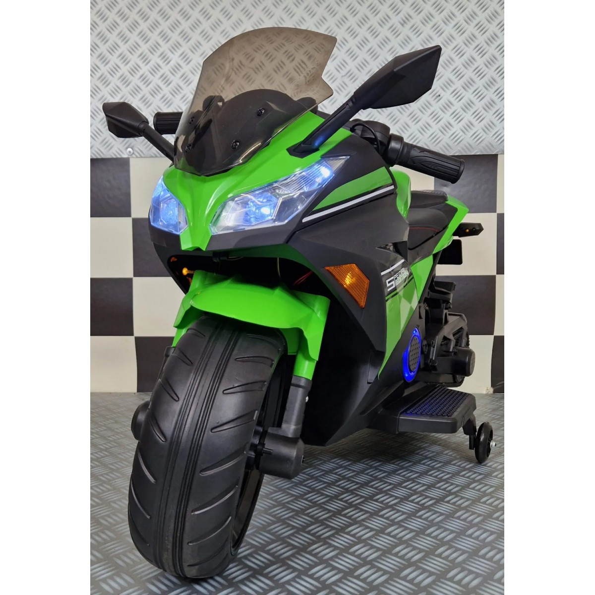 Moto Elettrica per Bambini Ninja a Batteria 12 V Motocicletta Verde