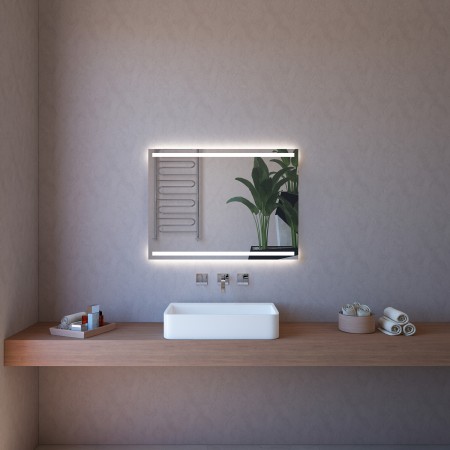 Specchio Rettangolare Moderno 100x70 da Bagno con Fasce Illuminate a Led