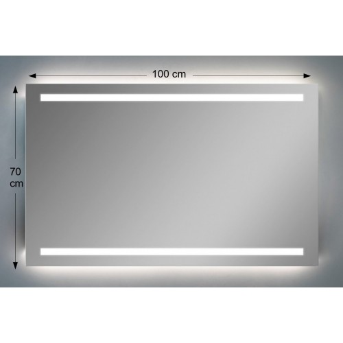 Specchio Rettangolare Moderno 100x70 da Bagno con Fasce Illuminate a Led
