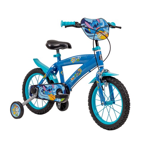 Bicicletta con Rotelle da Bambino Stitch Bici Blu Ruota 14 Pollici