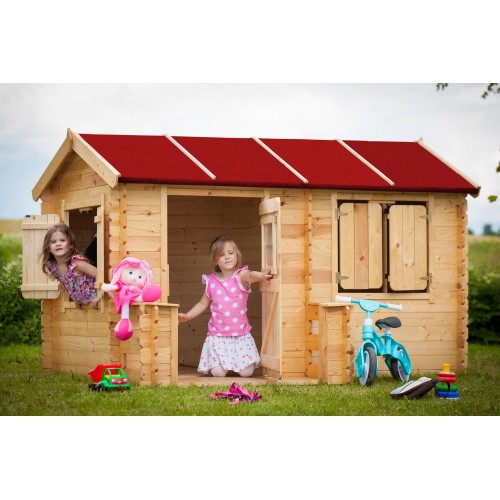 Casetta Timbela per Bambini in Legno Grande con Finestre da Giardino