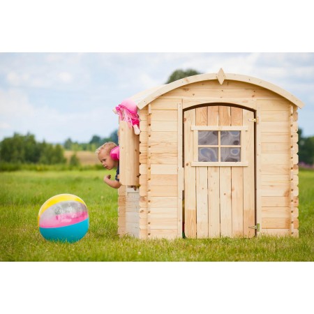 Casetta Timbela per Bambini in Legno con Veranda da Esterno e Giardino