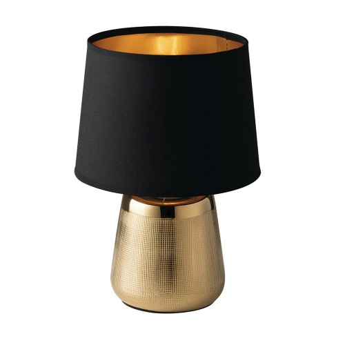 Lampada da Tavolo in Ceramica Oro con Paralume Nero Elegante Lampadina E14