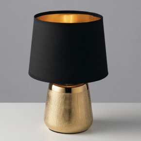 Lampada da Tavolo in Ceramica Oro con Paralume Nero Elegante Lampadina E14 2