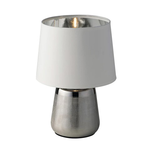 Lampada da Tavolo in Ceramica Argento con Paralume Bianco Elegante