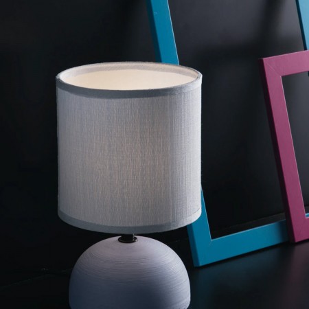 Lampada da Tavolo Lumetto in Ceramica Bianco con Paralume in Tessuto