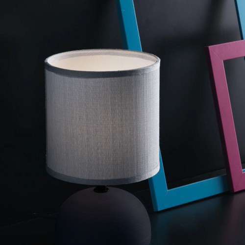 Lampada da Tavolo in Ceramica con Paralume Lumetto in Tessuto Marrone