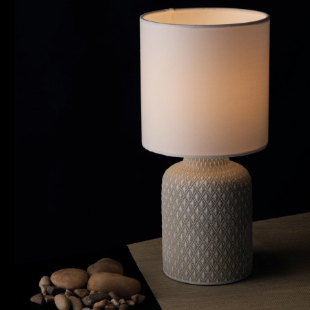 Luce da Tavolo in Ceramica Lampada con Paralume in Tessuto Grigio