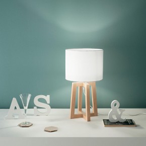 Lampada in Legno Lumetto da Tavolo con Paralume in Tessuto Bianco 2