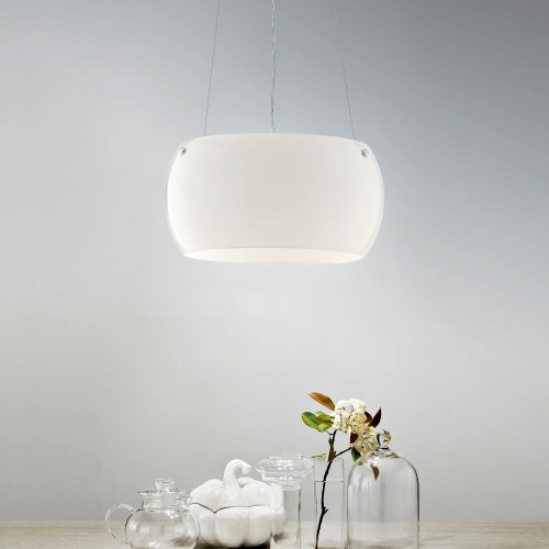 Lampada a Sospensione in Vetro Lampadario con Diffusore Bianco Moderno
