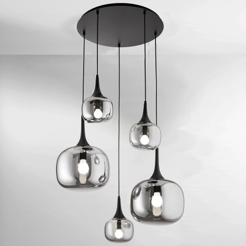 Lampadario a Sospensione in Vetro con 5 Punti Luce Elegante da Soffitto