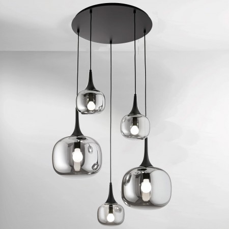 Lampadario a Sospensione in Vetro con 5 Punti Luce Elegante da Soffitto