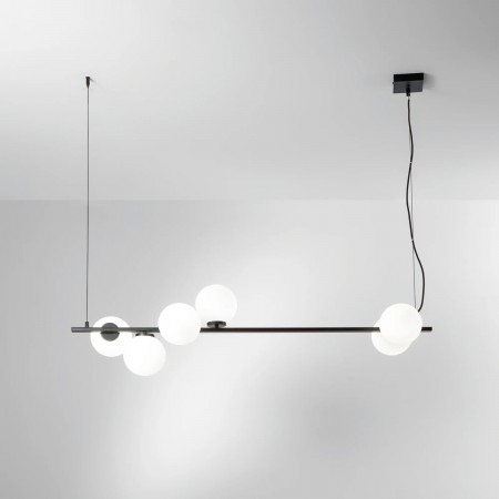 Lampadario a Sospensione Lampada in Metallo Nero Elegante 6 Punti Luce