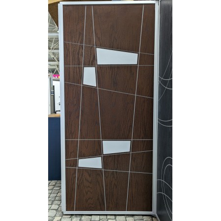 Pannello Trap per Porta Blindata Noce Pantografato con Inserti Moderni