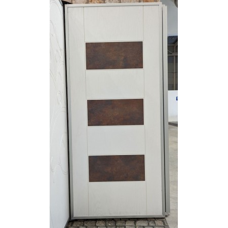 Pannello da Esterno in Vetroresina Bianco con Inserti Corten Noce
