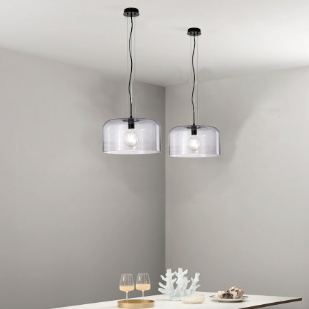 Luce in Vetro Soffiato Grigio Lampadario da Interno a Sospensione Elegante