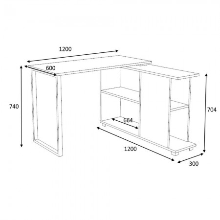 Scrivania Cemento Angolare 120x60 cm con Libreria Reversibile