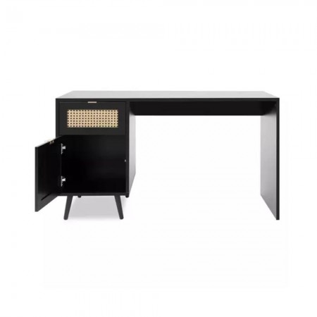 Scrivania Nera 130x55 cm con Anta e Cassetto Vimini