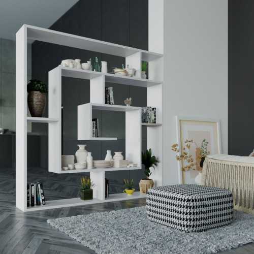 Libreria Bianca Labirinto Moderna Mobile in Legno 5 Ripiani