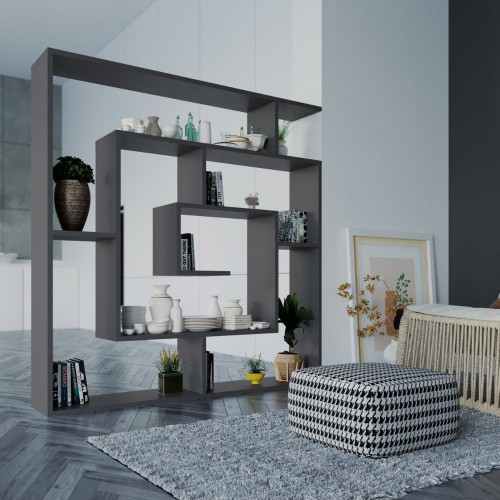 Libreria Antracite Labirinto Moderna Mobile in Legno 5 Ripiani