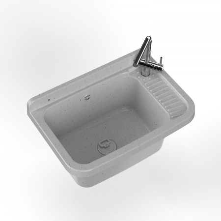 Pilozzo Lavabo in Resina 60x40 Grigio da Esterno con Sifone Piletta Lavatoio