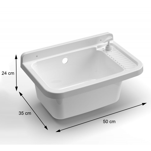 Pilozzo per Esterno 50x35 cm Bianco con Dispenser Sapone Lavabo a Muro