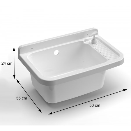 Pilozzo per Esterno 50x35 cm Bianco con Dispenser Sapone Lavabo a Muro
