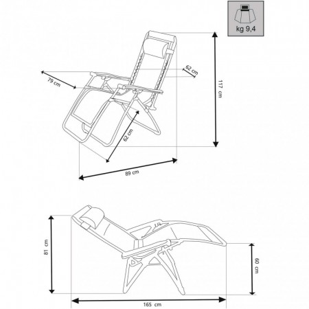 Sdraio Comfort da Esterno con Braccioli Basculante Marrone Spiaggia