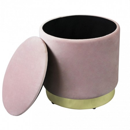 Pouf Poggiapiedi Rotondo in Velluto Rosa base oro