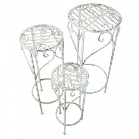 Set di 3 Fioriere per Piante con Bianco in Metallo Antico