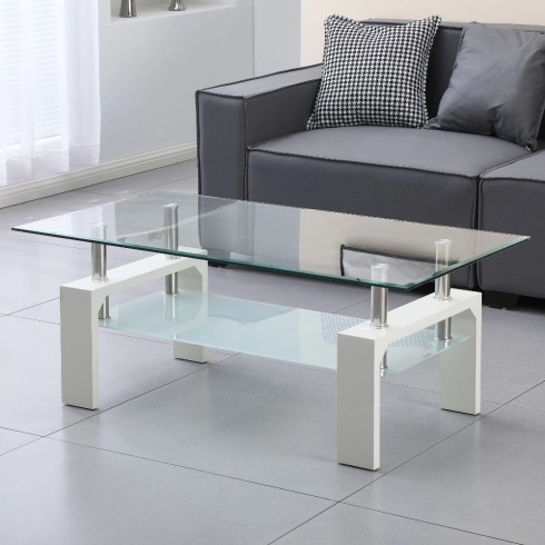 Tavolino in Vetro da Caffe 110x60 Bianco Tavolo Basso da Salotto