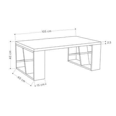 Tavolino da Salotto 105x60 cm Piano Bianco e Gambe Rovere