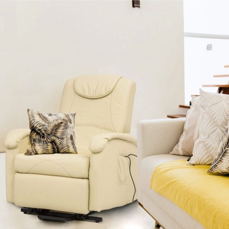 Poltrona Elettrica Reclinabile in Ecopelle Beige con Braccioli Relax