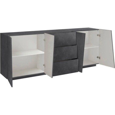 Credenza con 4 Ante e 3 Cassetti Ardesia Madia per Soggiorno