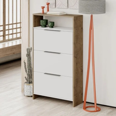 Scarpiera 3 Ante a Ribalta Noce Bianco 78x28x139 cm